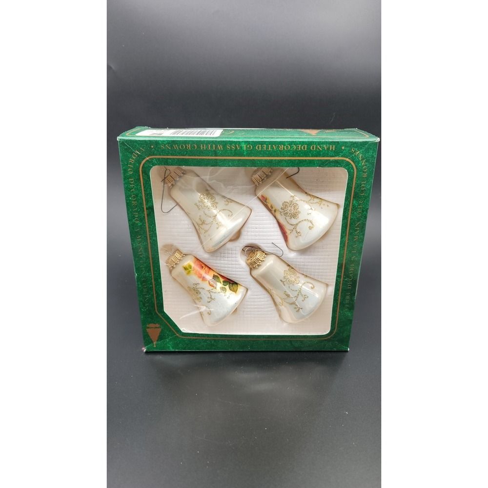 Christmas‎ By Krebs Glass Ornaments Bells Pink Rose Victorian Lot 0f 4